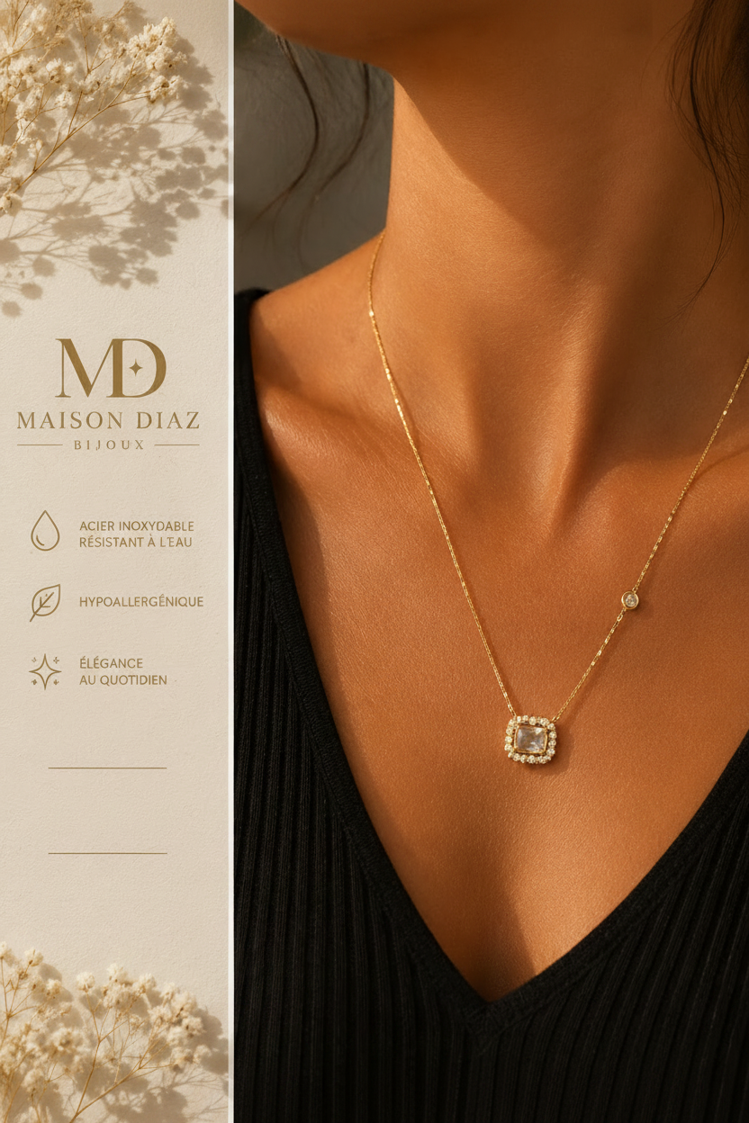 Collier Carré Halo - Maison Diaz Bijoux